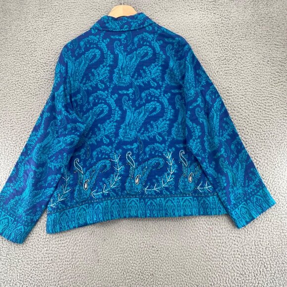 Coldwater Creek Jacket Womens Large Blue Green Paisley Beaded Embroidered Button - Picture 3 of 9